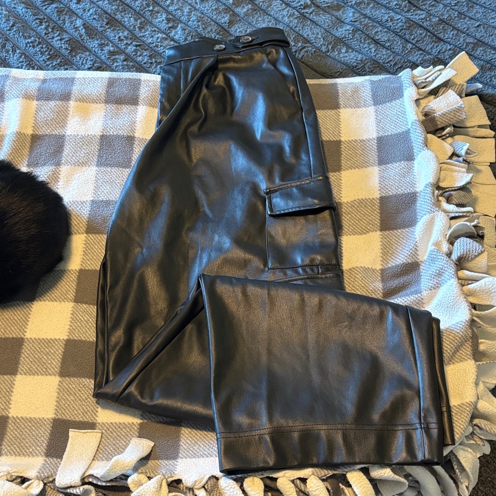 A New Day Black leather cargo pants